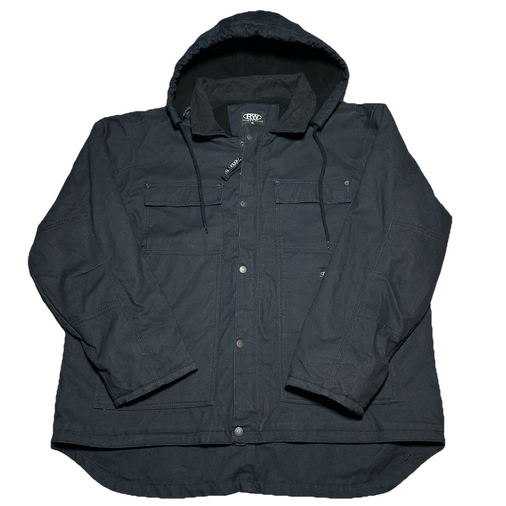 Rugged Wear RW Canvas Work Jacket Mens XL Black Fleece Lined 3M Insulated Hooded